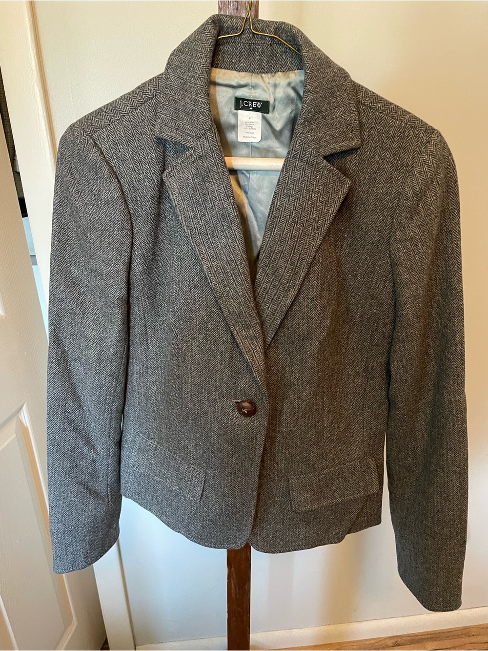 J. Crew Women's Gray Herringbone Wool Blend Blazer- size 2